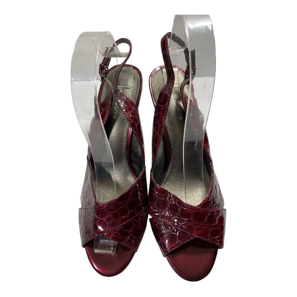 Liz Claiborne Heels Brooke Open Toe Womens 9M Garnet Croc Leather Slingback NWOB - Picture 3 of 10